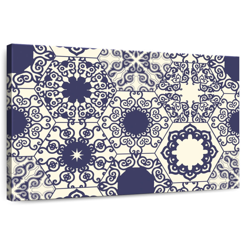 Motif de carreaux ornés bleu Kerner, H 26 po x l 39 po