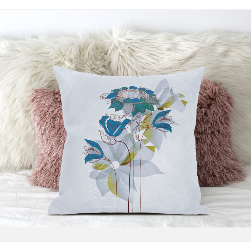 Indoor / Outdoor Square Cushion, Blue/Green/Grey, 41cm H x 41cm W