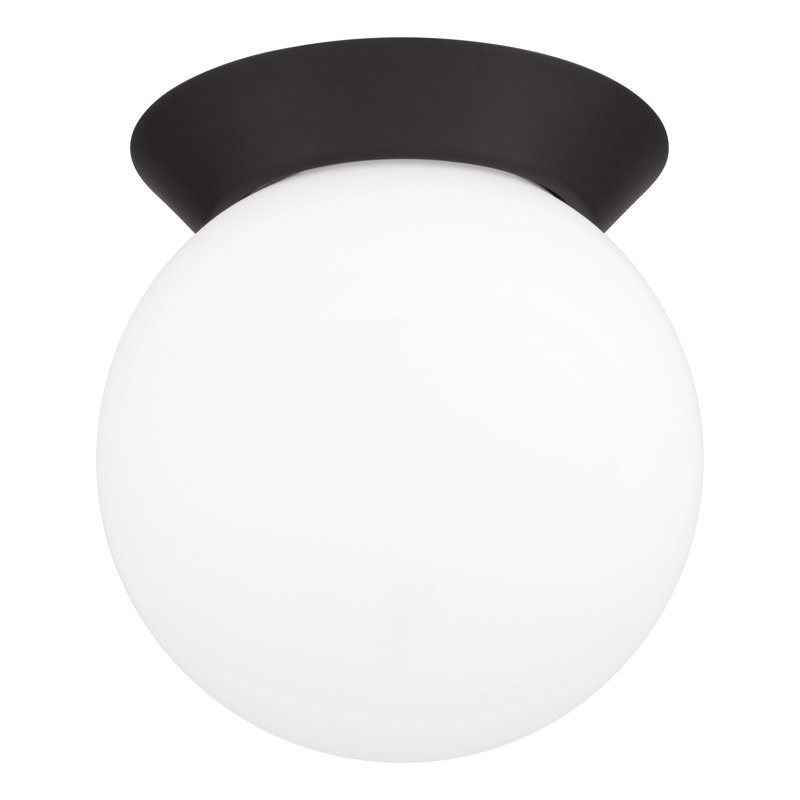 Stel 8-inch 1-light Matte Black Flush Mount with Etched Opal Glass Shade, Matte Black