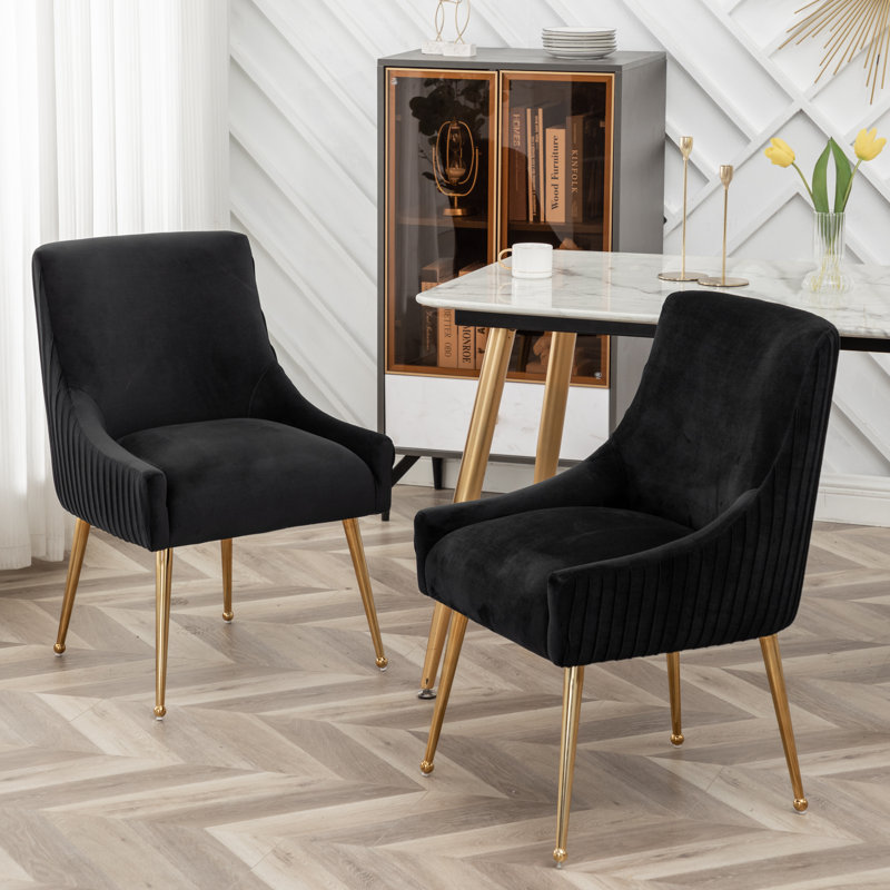 Beuthel 50cm H Tufted Velvet Upholstered Side Chair, Black