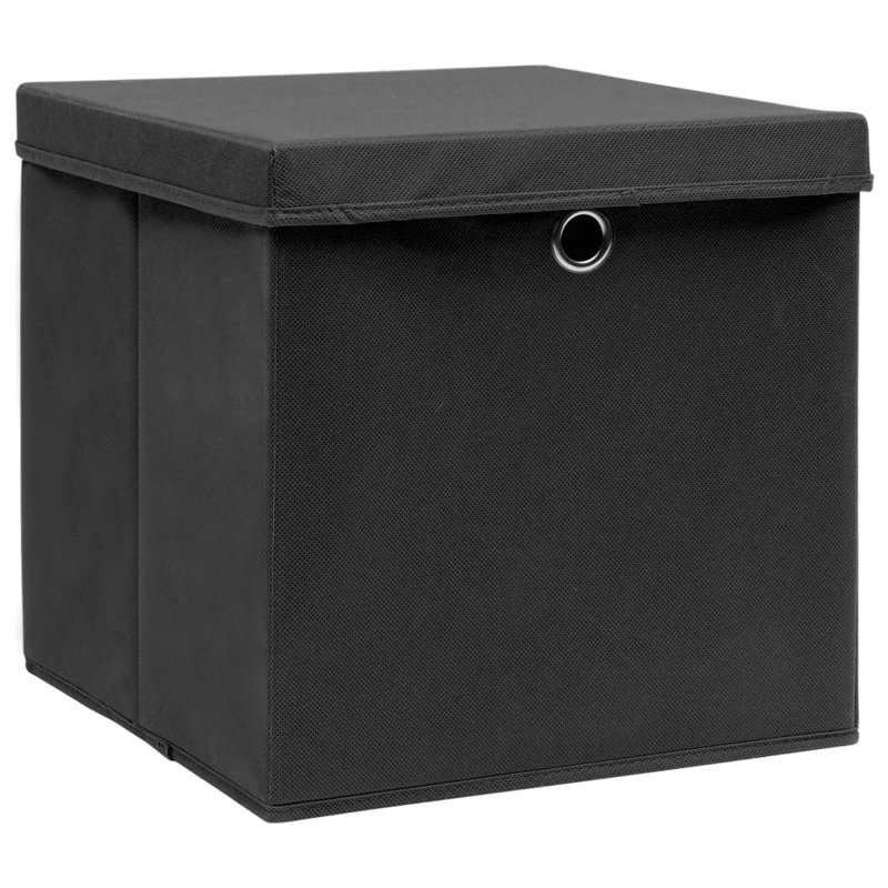 Storage Boxes with Lids Fabric, Black, 28cm H x 28cm W x 28cm D