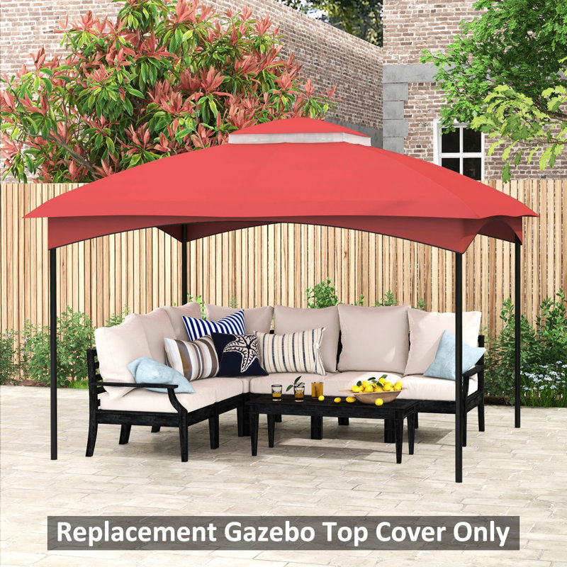 Auvent de remplacement pour abri de jardin rouge vin, 10 pi x 12 pi, 2 toits avec trous de drainage et auvent de ventilation rapide
