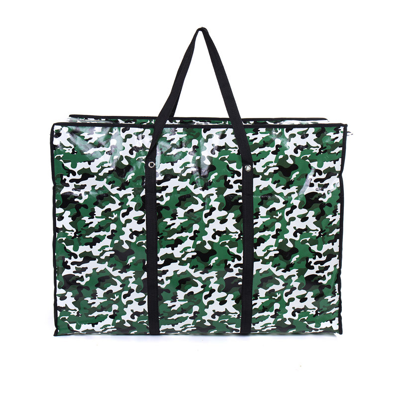 Plastic Laundry Bag with Handles, Black/White/Green