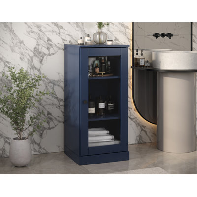 Armoire de salle de bain 100% bois massif 16,5 po avec porte en verre transparent et tablettes réglables