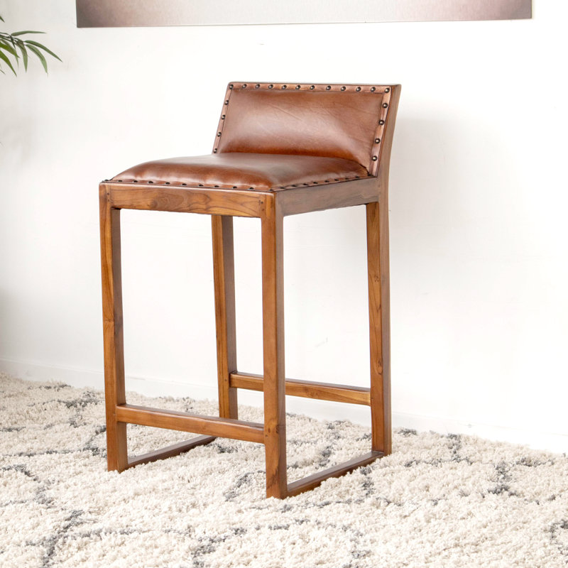 Skiles 25'' Solid Wood Genuine Leather Counter Stool