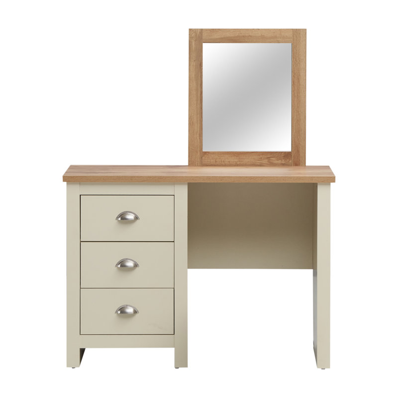 Aquitaine Dressing Table with Mirror, Cream/Oak