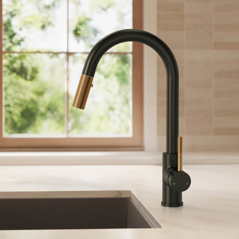  Dual Function Pull-Down Kitchen Faucet , Single Handle Sink Faucet, Matte Black