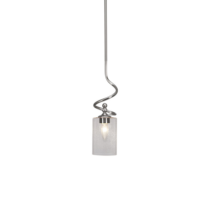 Mini-luminaire suspendu avec tige en verre transparent 4 po Peppino, Nickel brossé