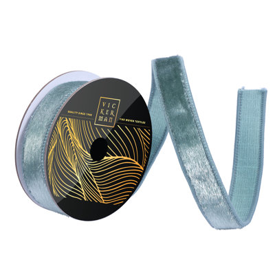  1" x 10yd Frosty Mint Velvet Luster Wired Ribbon. Frosty Mint Dupion backing.