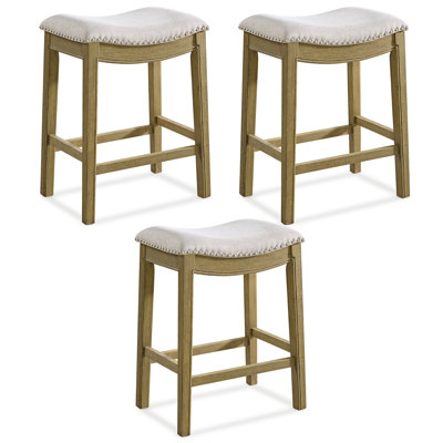 ROME + OAK Parker Backless Counter Stool, Natural with Cream Fabric