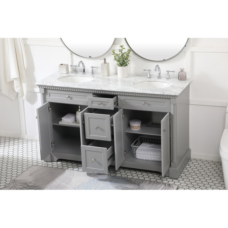 60'' Double Bathroom Vanity with Marble Top, Gray
