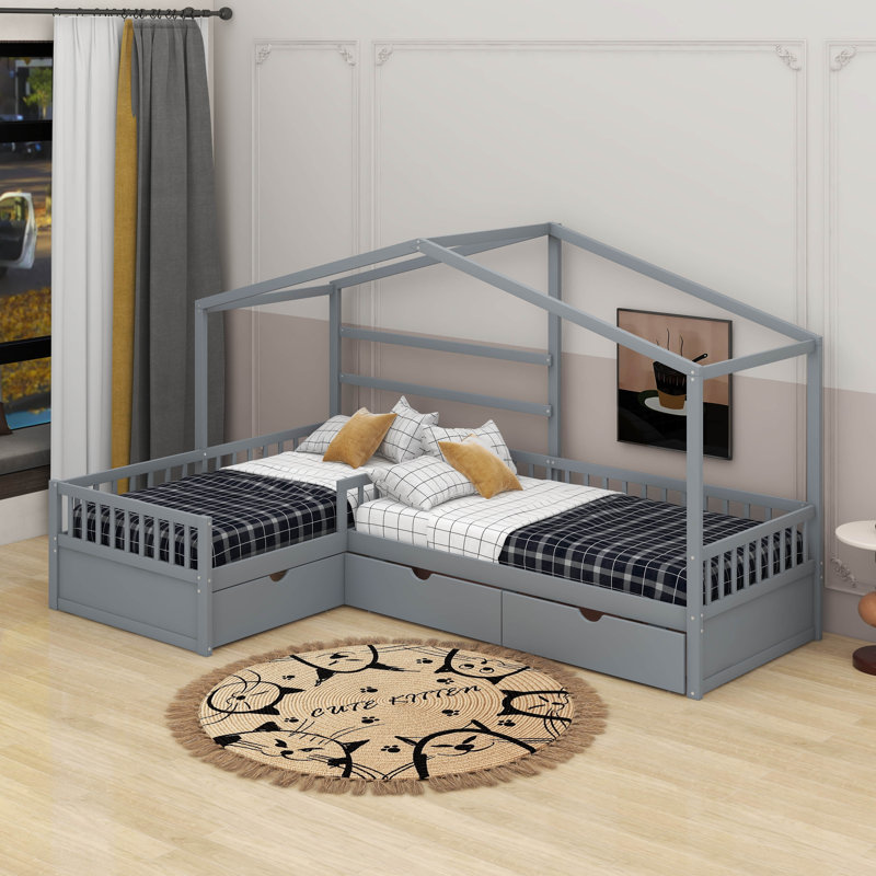 Lit plateforme simple avec tiroirs, Gris