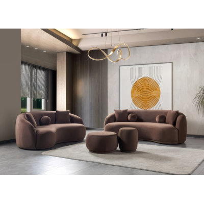 Donna Coffe Velvet 2-Piece Sofa & Loveseat 