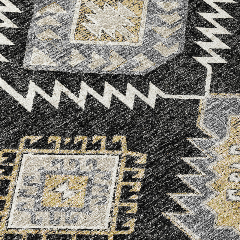 Tapis tribal intérieur / extérieur lavable à la machine, Noir, 10 pi x 14 pi