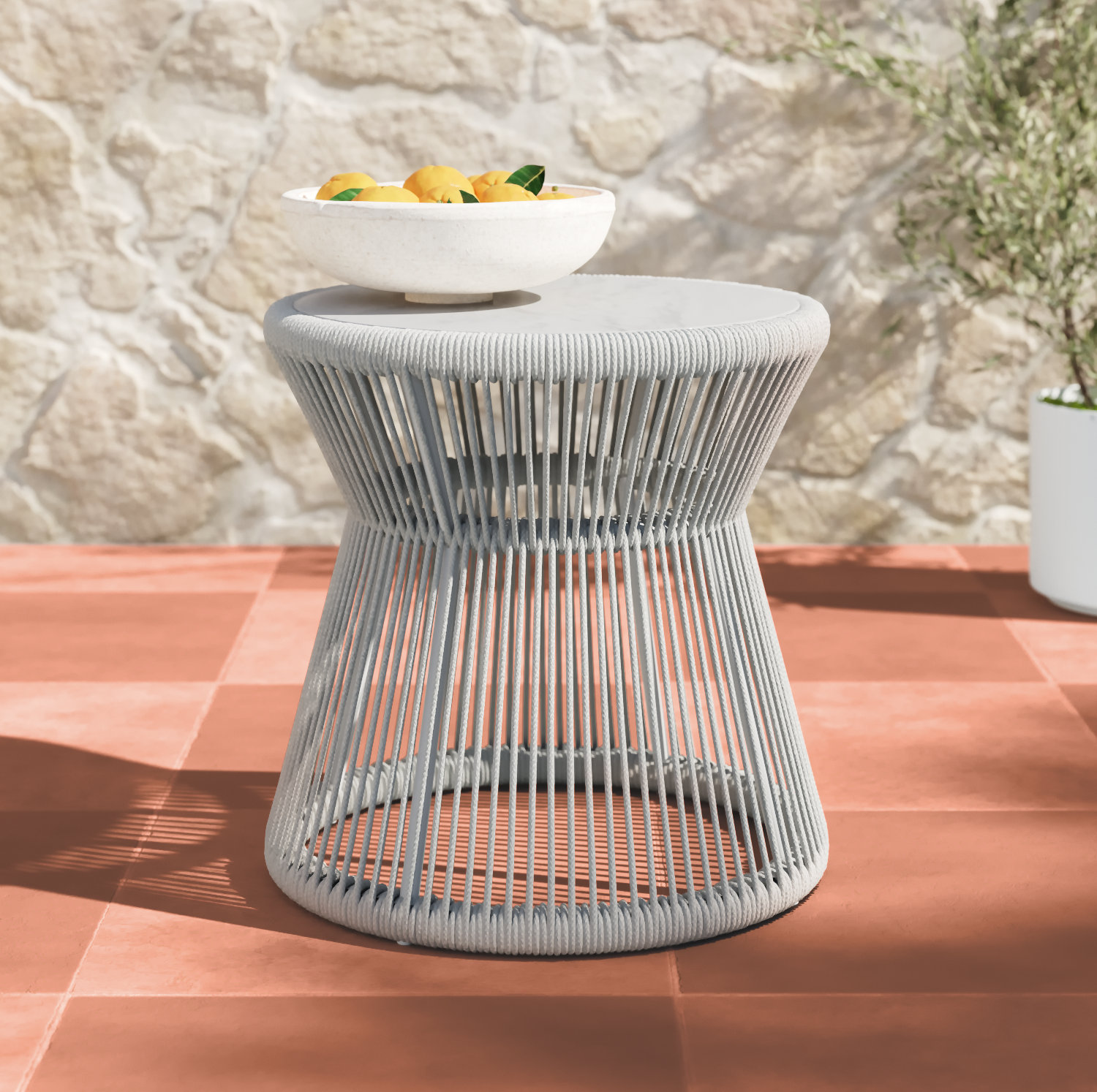 Renfri 20.28'' Stone Outdoor Side Table, Silver Gray