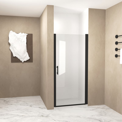30"X 72" Pivot Shower Door, Matte Black Aluminum Frame, Half Frame ,1/4"(6Mm) Tempered Glass Explosion Proof Film,Stainless Steel Handle