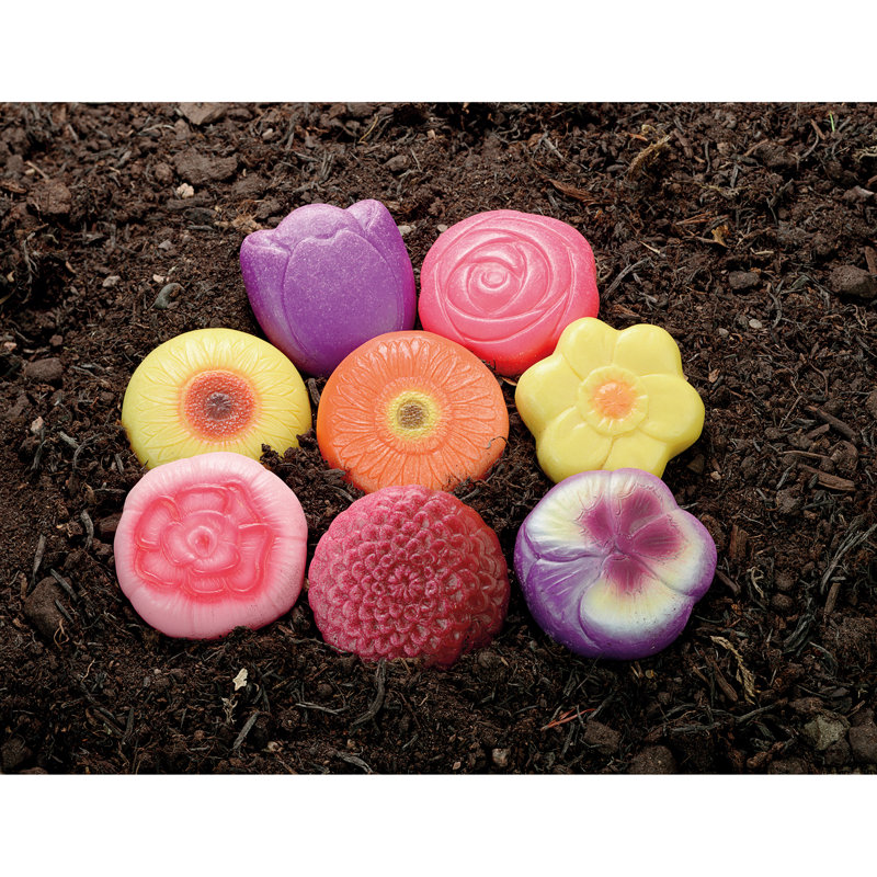 Pierres de jeu sensorielles jaunes - fleurs, ensemble de 8