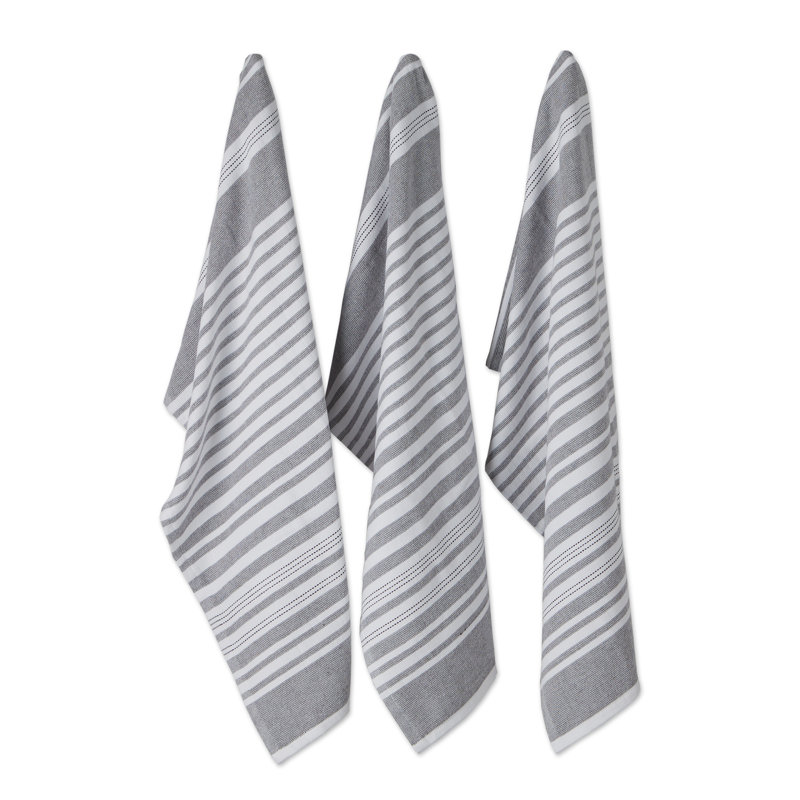 Cotton Stripe Waffle Tea Towel Kitchen Towel, Mineral