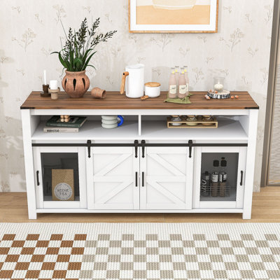 Versatile Buffet Cabinet with Barn-Inspired Sliding Doors, Spacious Storage