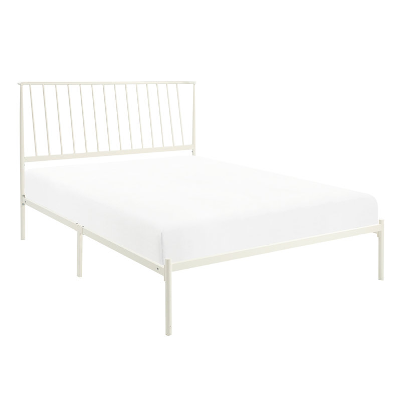 Grand lit en métal pour chambre à coucher, finition blanche - aucun lit plateforme Mid-Century moderne requis, sommier non requis