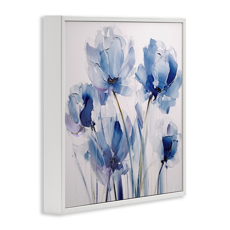 Abstrait, tulipes bleues grises, estampe numérique par Sasha, Estampe numérique encadrée blanc bord de mer, H 17 po x l 17 po