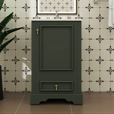 Meuble-lavabo de 20 po avec lavabo simple intégré, tablette ajustable en U, tiroir à compartiments et support de rangement fixé à la porte