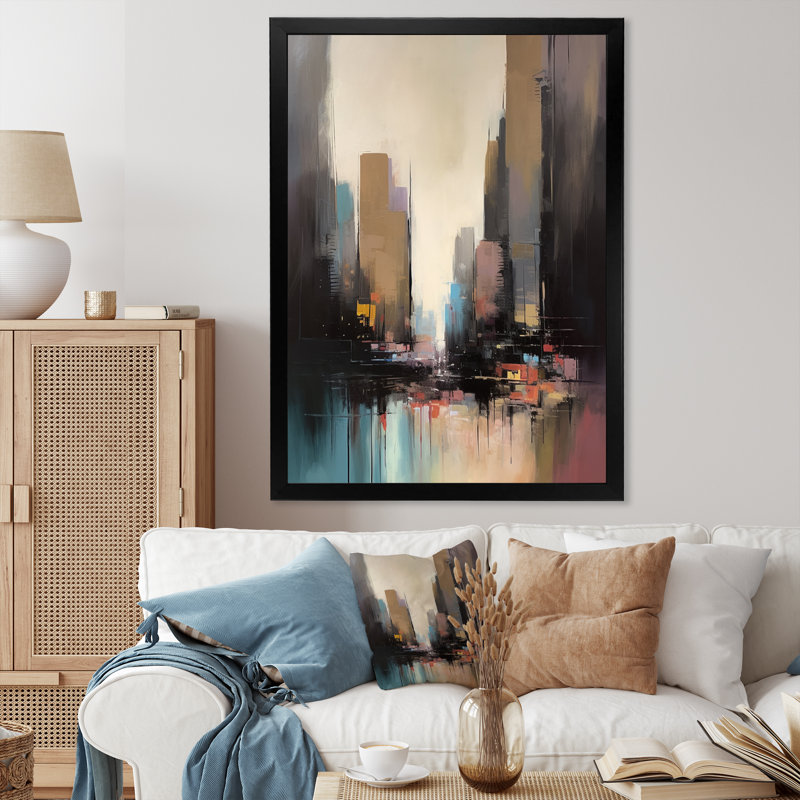 «Beige and Blue Retro Radiance», reproduction sur toile, H 20 po x l 12 po x P 1 po, Cadre photo noir