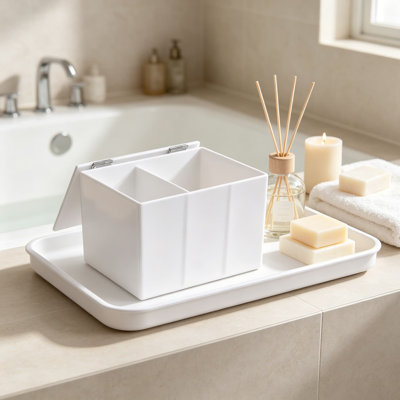 Feminine Care Organizer with Removable Dividers – Discreet Tampon and Sanitary Pad Storage Box for Bathroom Counter, White Acrylic Design