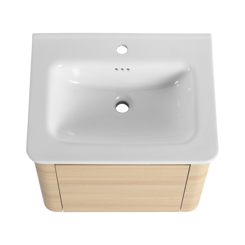 Meuble-lavabo mural 24 po avec lavabo en céramique blanche et porte à fermeture en douceur 1 po