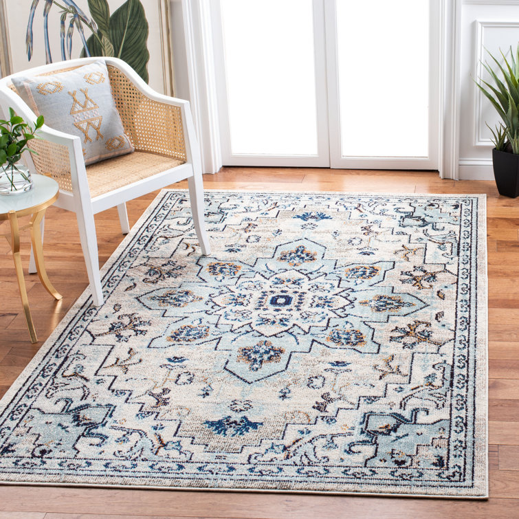 Madison Floral Area Rug In Ivory / Light Blue