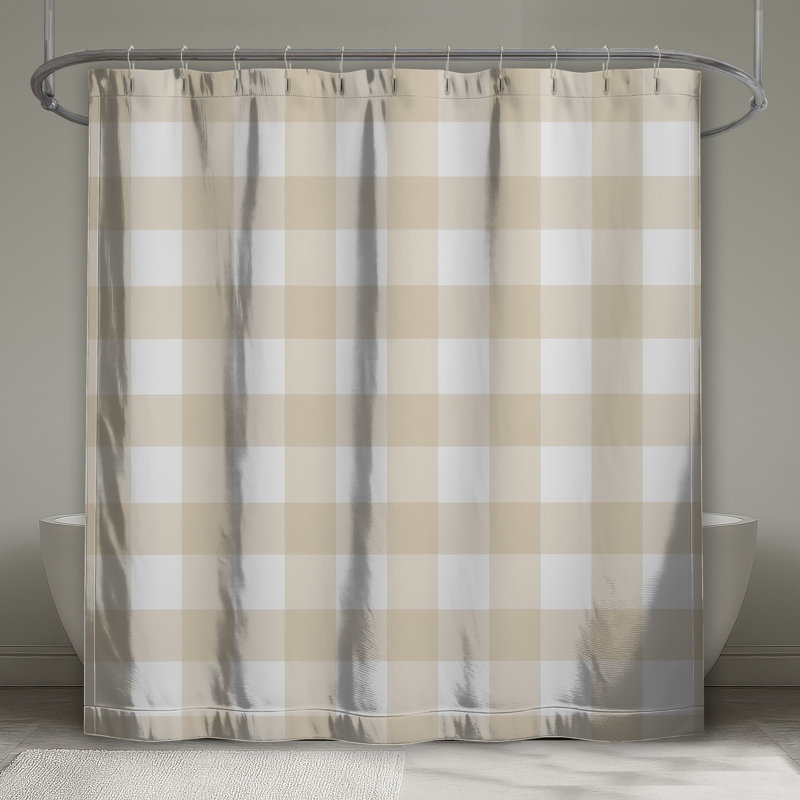 Rideaux de douche beige à motif vichy blanc extra long, 70in W x 93in H