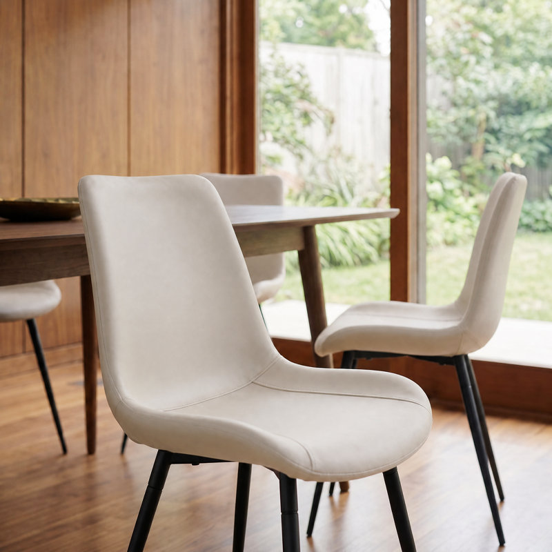 Mid-Century Modern Upholstered Dining Chairs with Tapered Metal Legs, Gray Faux Leather