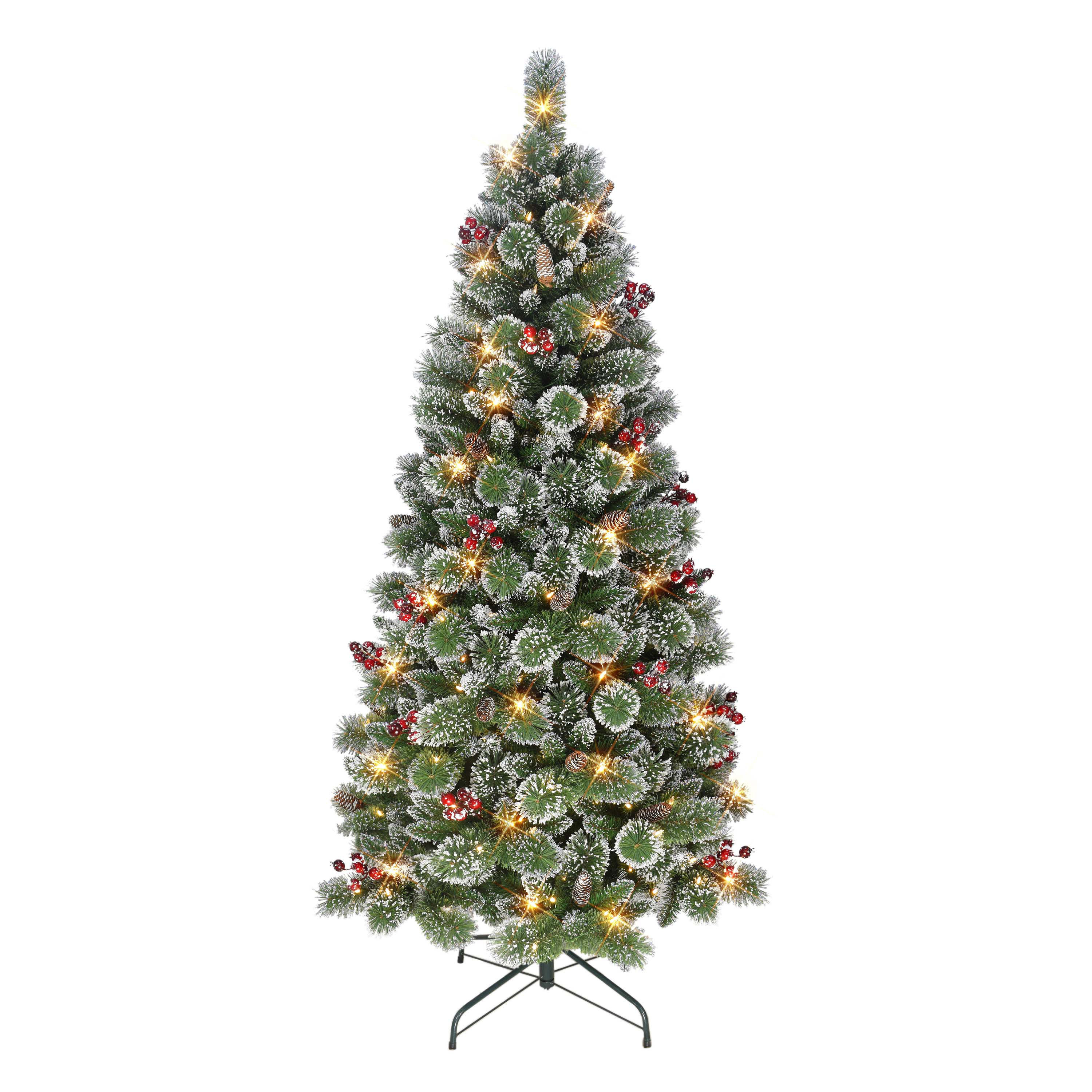 The Holiday Aisle® 6'5" H Green Pine Flocked/Frosted Christmas Tree ...