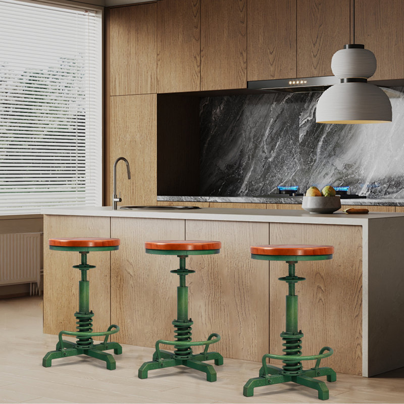 Javin Adjustable Height Counter Stool with Metal Frame, Green