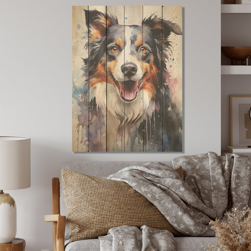 Border Collie Brilliance I - art mural en bois de chien sur bois de pin naturel, H 32 po x l 24 po