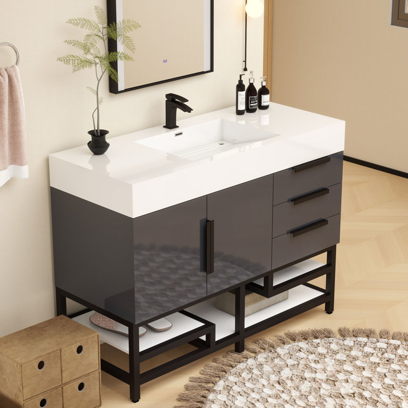 48'' Free Standing Single Bathroom Vanity, Gloss Gray
