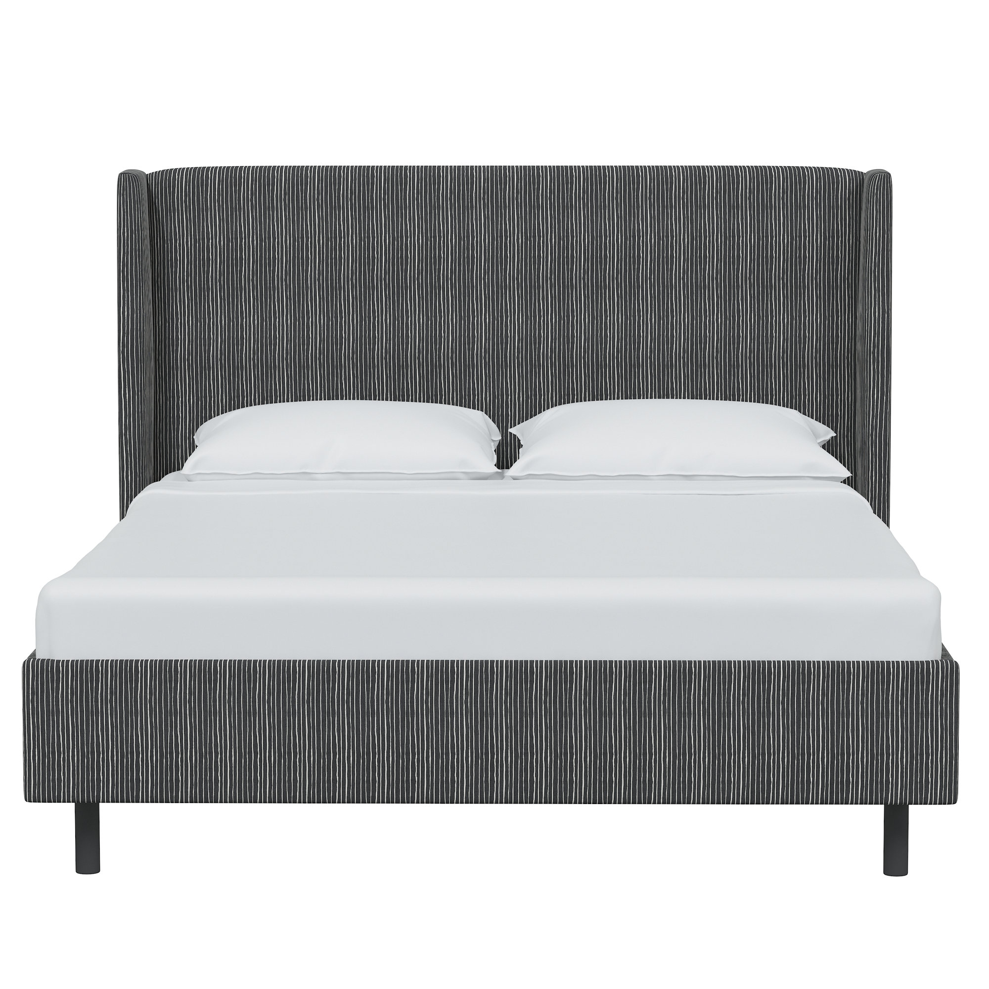 Lapa Upholstered Wingback Bed, Brush Stripe Ink, Queen