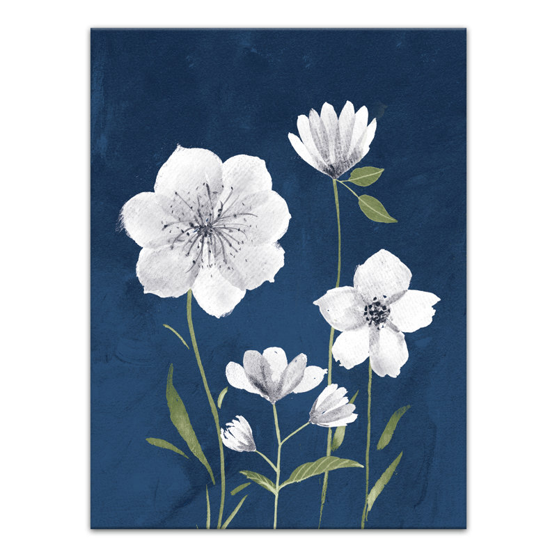 Fleurs bleu marine vives, reproduction sur toile, H 40 po x l 30 po