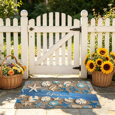 Tapis d'entrée en bois 24 po x 36 po, bleu et brun