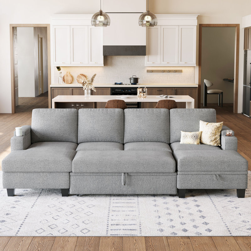 Anjana Chenille Storage Sofa Modular Sectional Sofa Bed With Removable Cushion Cover, Gray Chenille