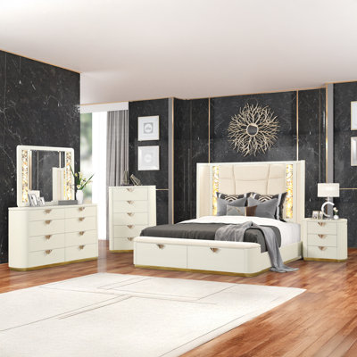 Ensemble de chambre à coucher rembourrée 5 pièces Zimran