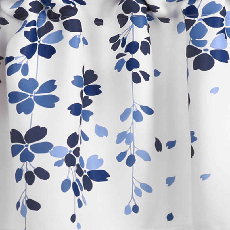 Weeping Flower Floral Tailored 52'' W Window Valance, Navy