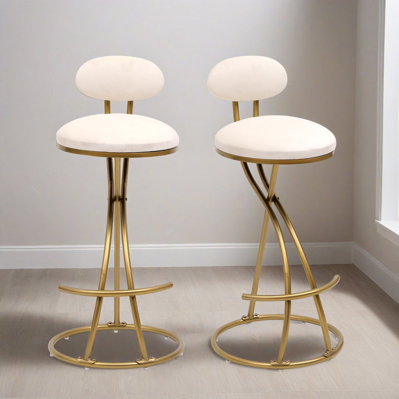 Upholstered Counter Height Round Bar Stool Armless Barstools With Back For Dining Room (Set Of 2), Gold