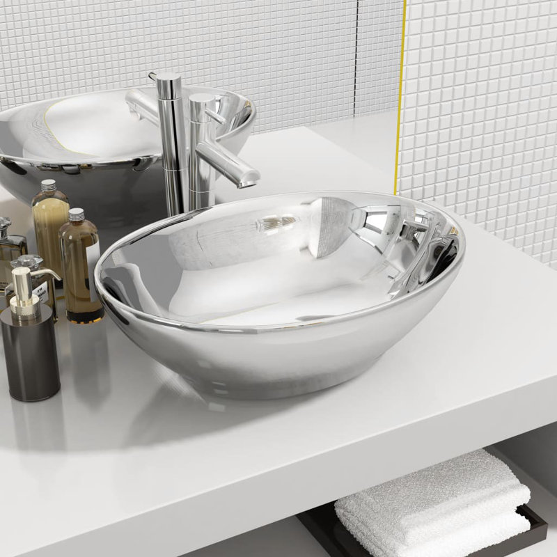 Fairmont Park West Mersea 400mm L x 330mm W Ceramic Oval Sink, Silver