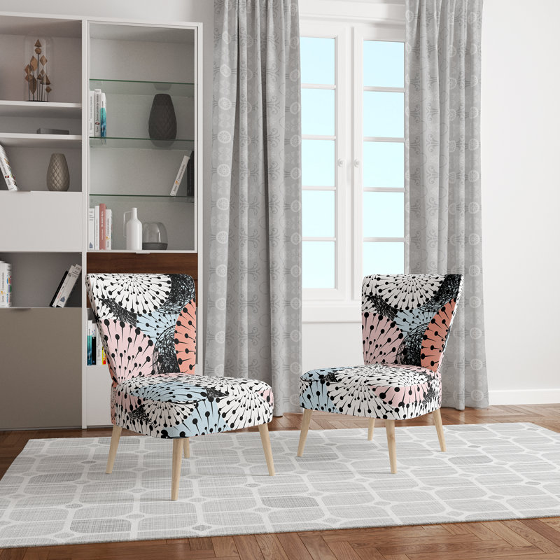 Upholstered Floral Side Chair - Modern floral Accent Chair, Floral Black/White Polyester Blend