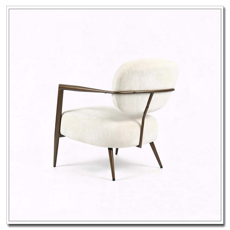 Chaise d'appoint moderne avec structure en métal bronze et tissu moelleux, Tissu blanc