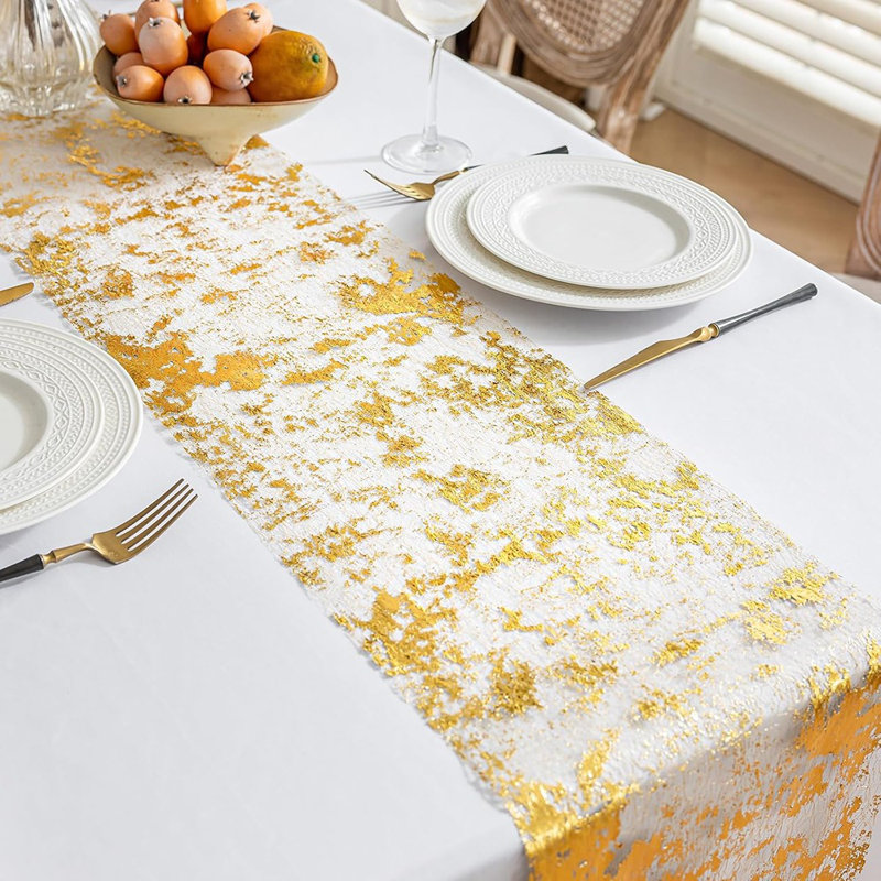 Chemin de table - Or - Rouleau en maille métallique avec paillettes scintillantes, décoration de fête pour les mariages, les fêtes et la table de salle à manger