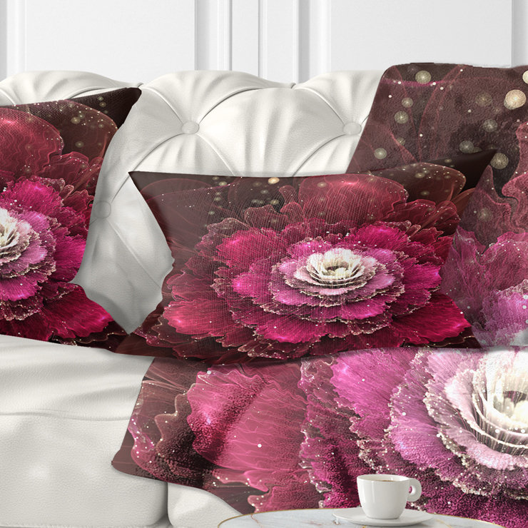 Fractale fleur rose rouge - coussin imprimé floral