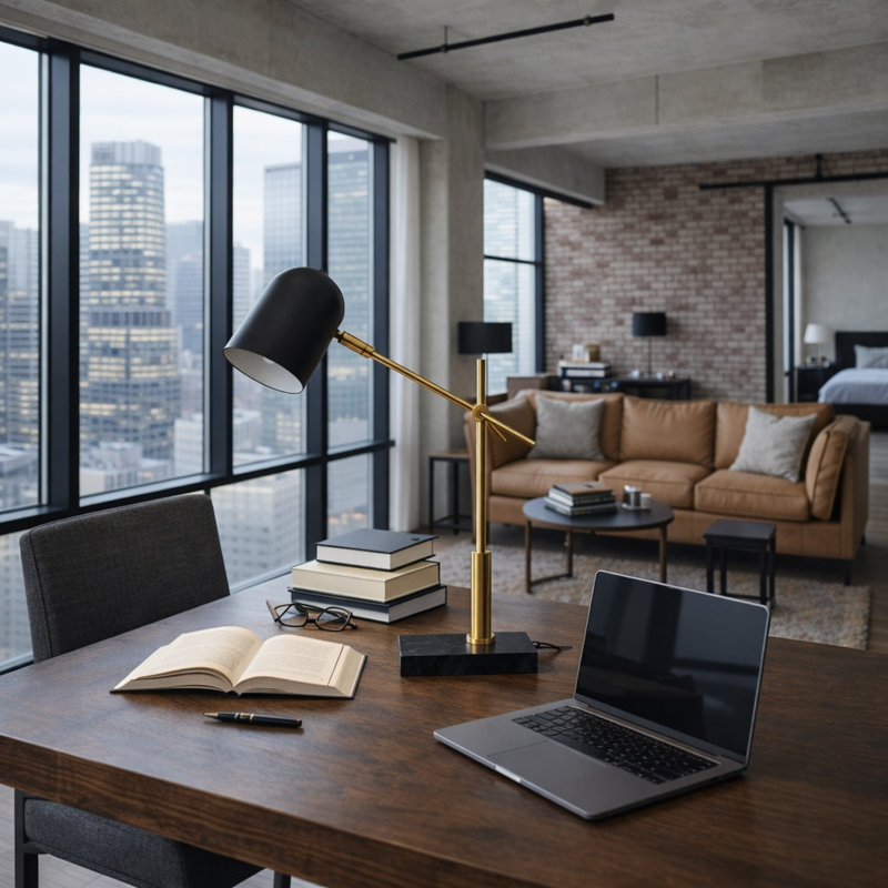 Modern Desk and Table Lamp - Black outer - White inner