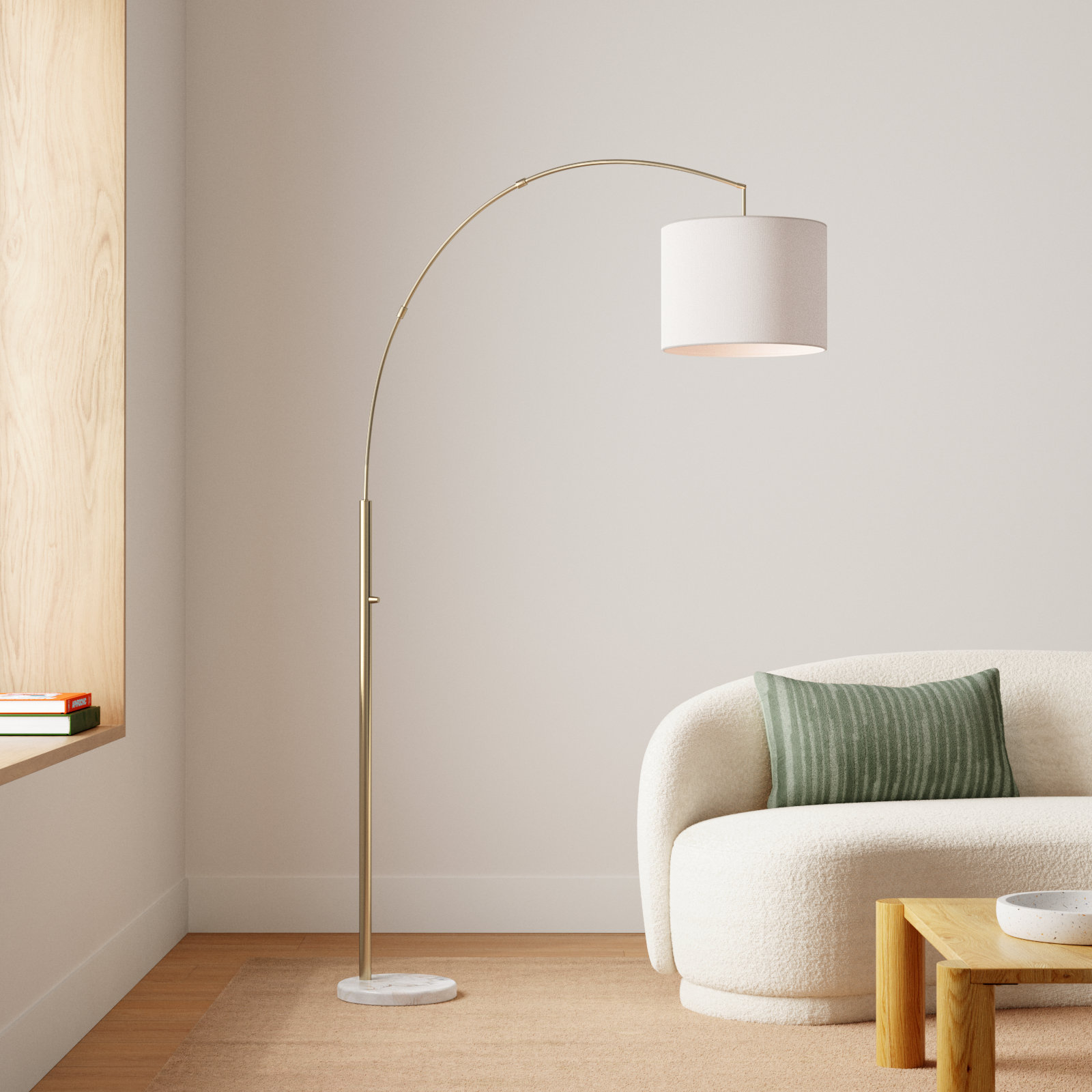 Felice 73.5'' Floor Lamp, Antique Brass, Off White